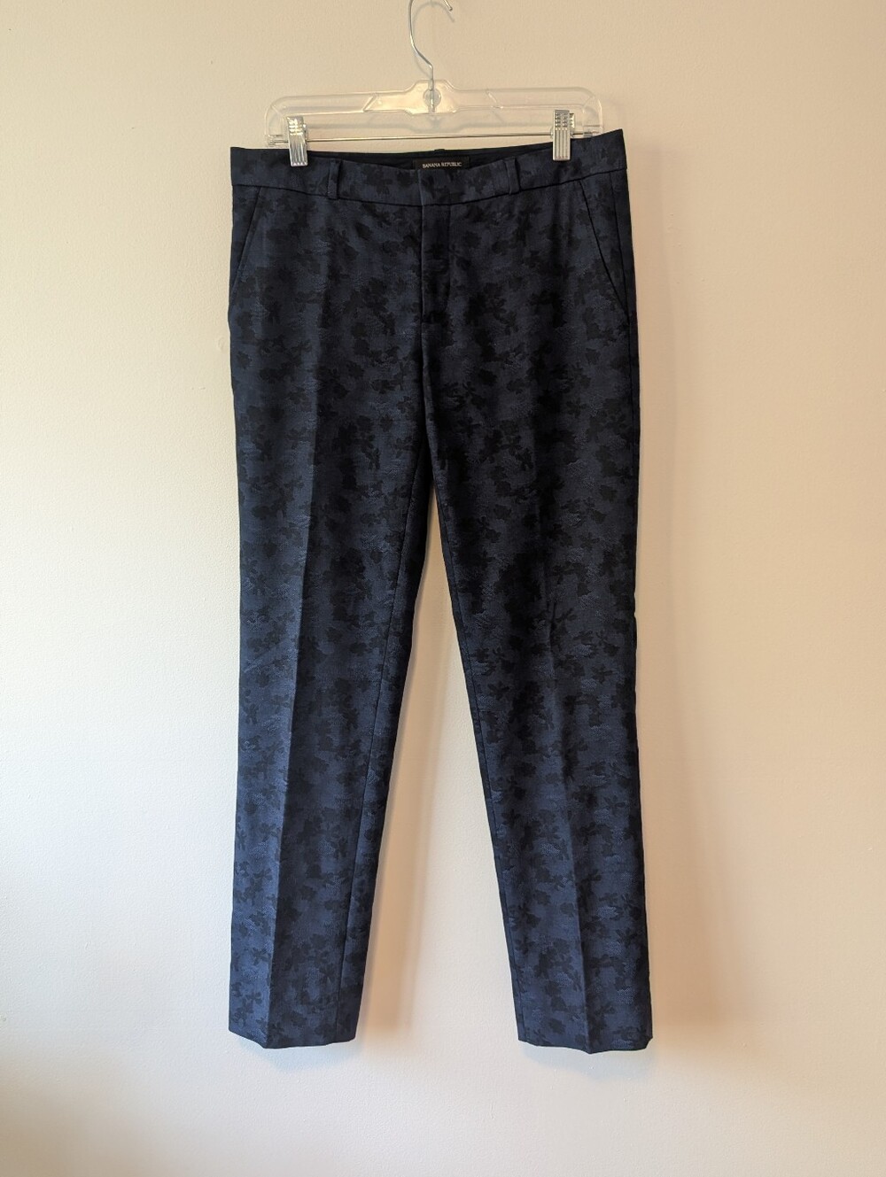 Banana Republic Ryan Fit Navy Blue Floral Jacquard Trousers Wool Blend 4